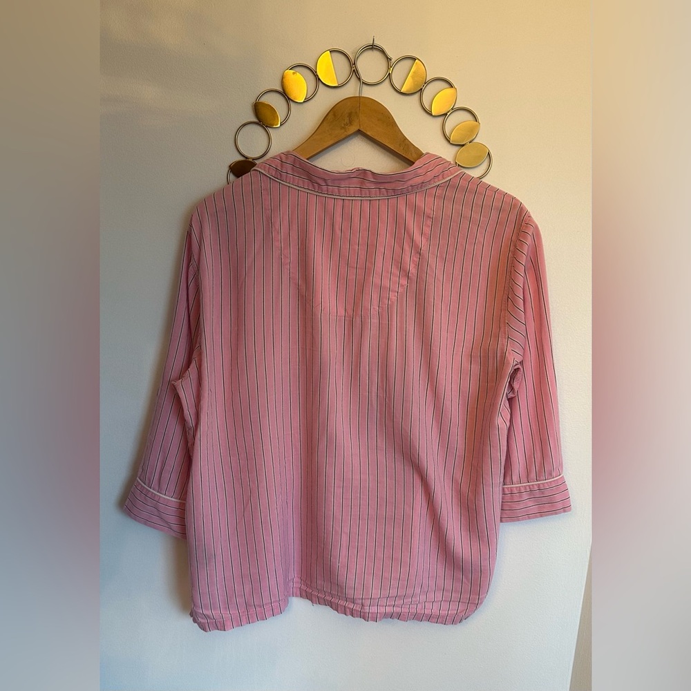 SOLD Lauren Ralph Lauren Size Large Pink Stripe Pajama 2Piece Capri Set Monogram - Picture 5 of 13